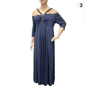 Igigi Mirabella Jeweled Halter Gown Plus Size 18/20 Blue Off Shoulder Lined NWT